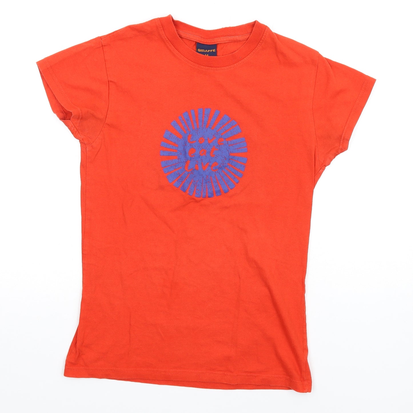 Giraffe Womens Orange Cotton Basic T-Shirt Size M Round Neck - Love eat live giraffe