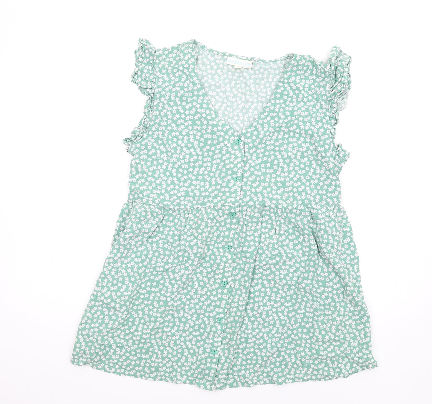 JoJo Maman Bébé Womens Green Floral Viscose Basic Tank Size M V-Neck
