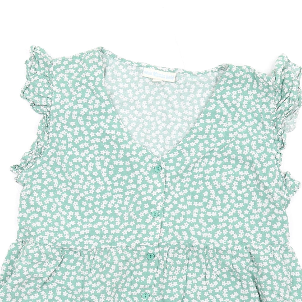 JoJo Maman Bébé Womens Green Floral Viscose Basic Tank Size M V-Neck