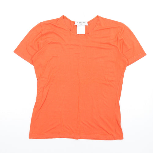 Jaegar Womens Orange Viscose Basic T-Shirt Size L Round Neck