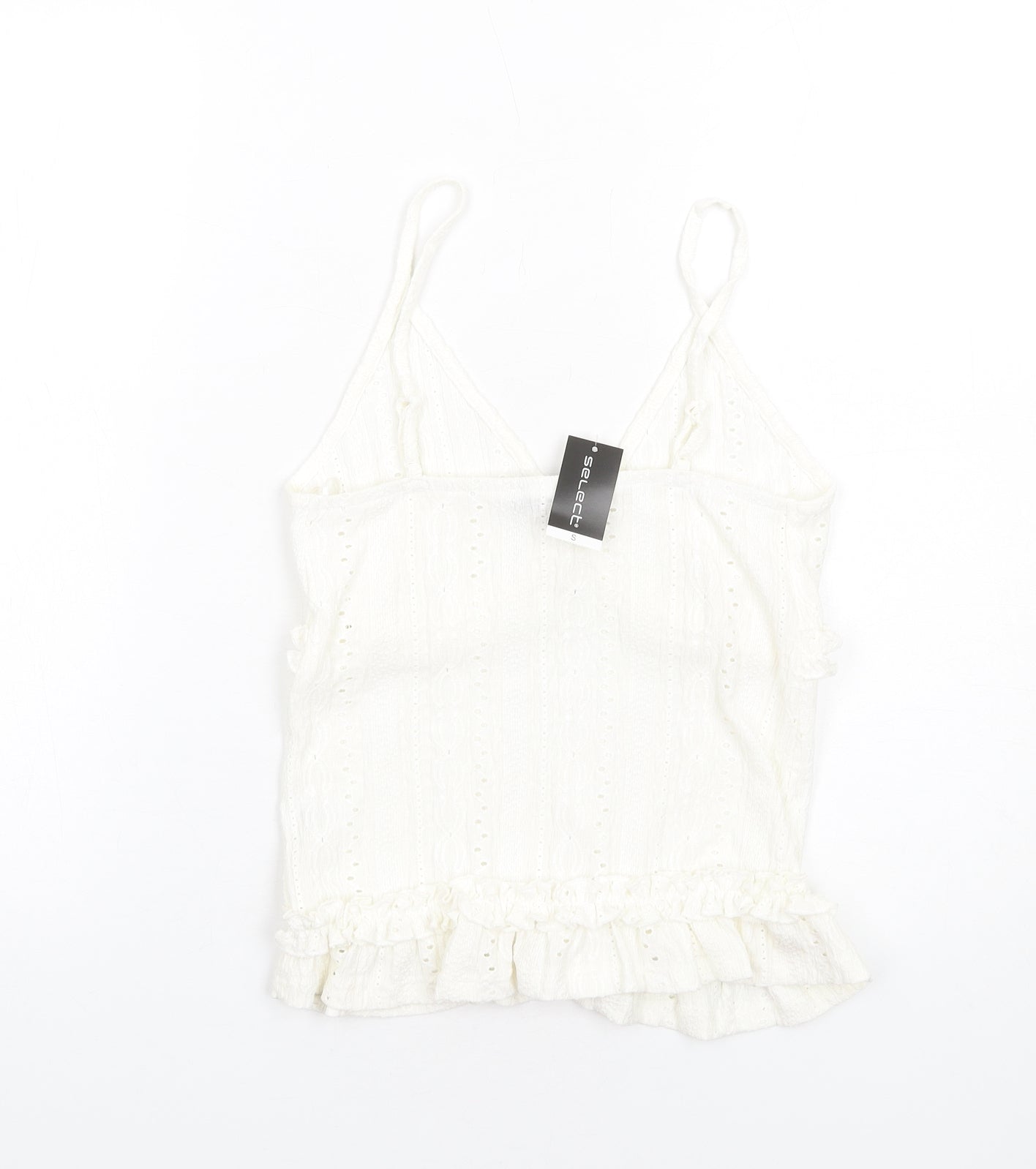 Select Womens Ivory Polyester Camisole Tank Size S V-Neck - Broderie Anglaise