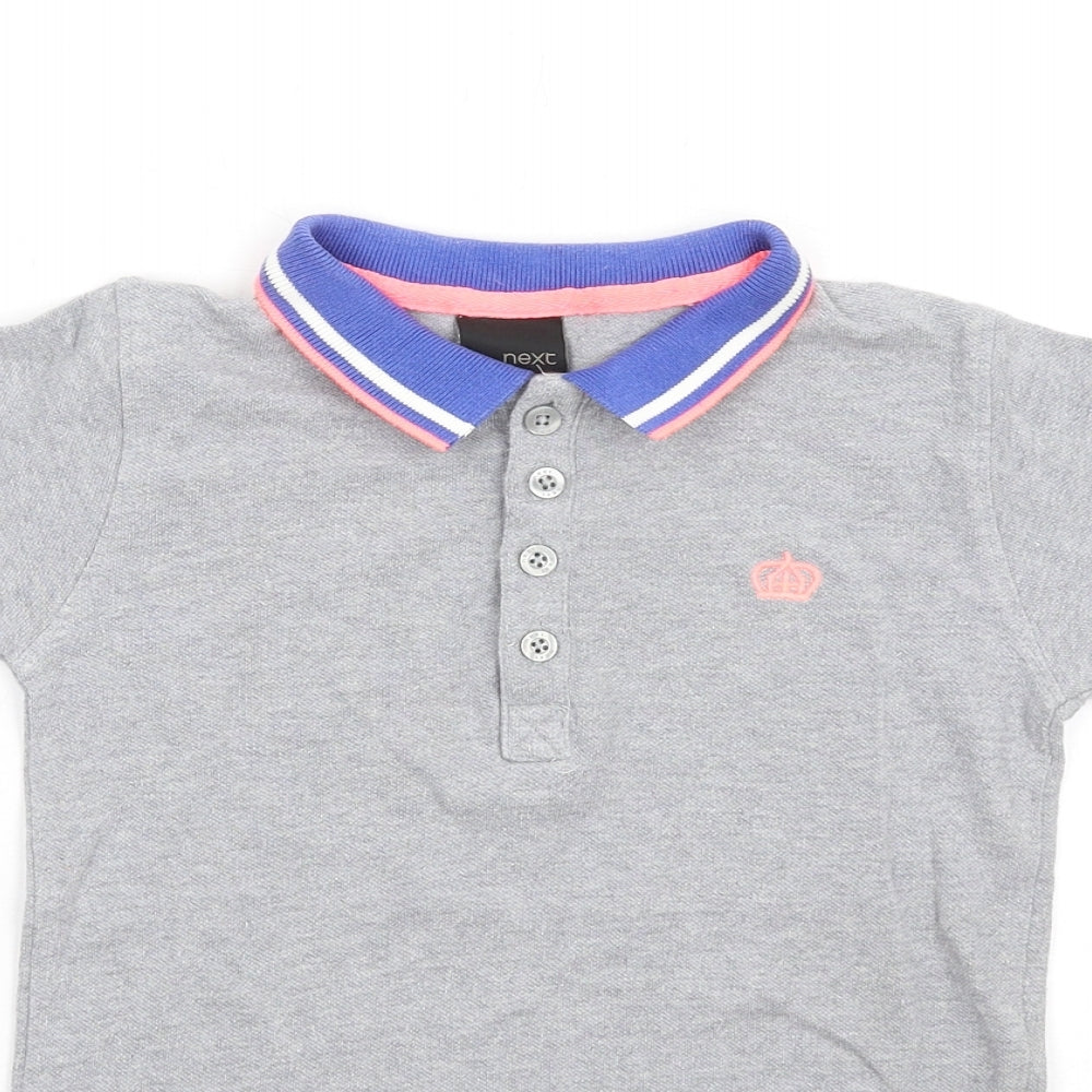 NEXT Boys Grey Cotton Basic Polo Size 6 Years Collared Button