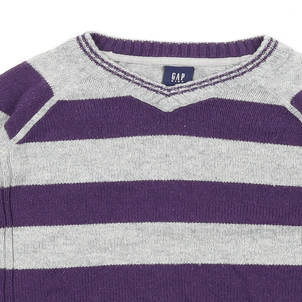 Gap Boys Grey V-Neck Striped Acrylic Pullover Jumper Size 4-5 Years Pullover