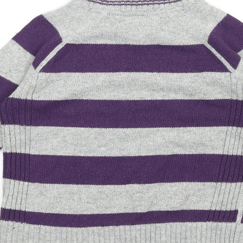 Gap Boys Grey V-Neck Striped Acrylic Pullover Jumper Size 4-5 Years Pullover