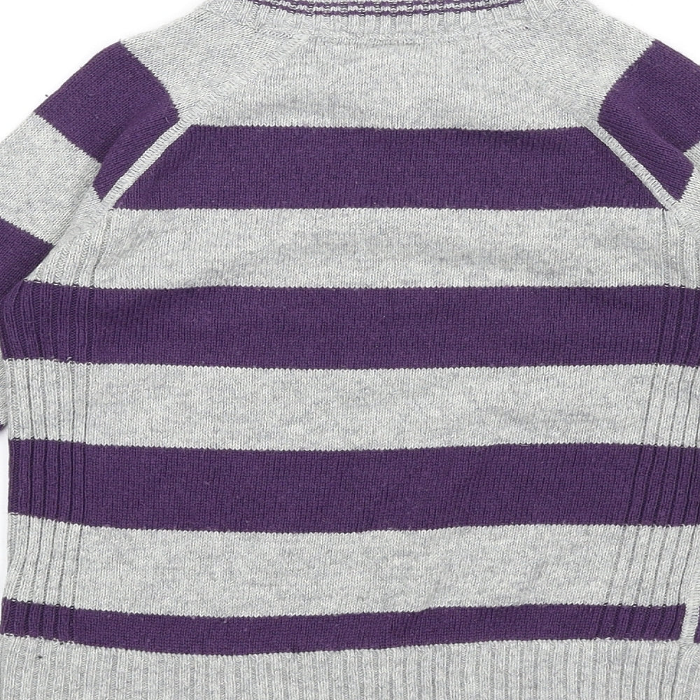 Gap Boys Grey V-Neck Striped Acrylic Pullover Jumper Size 4-5 Years Pullover