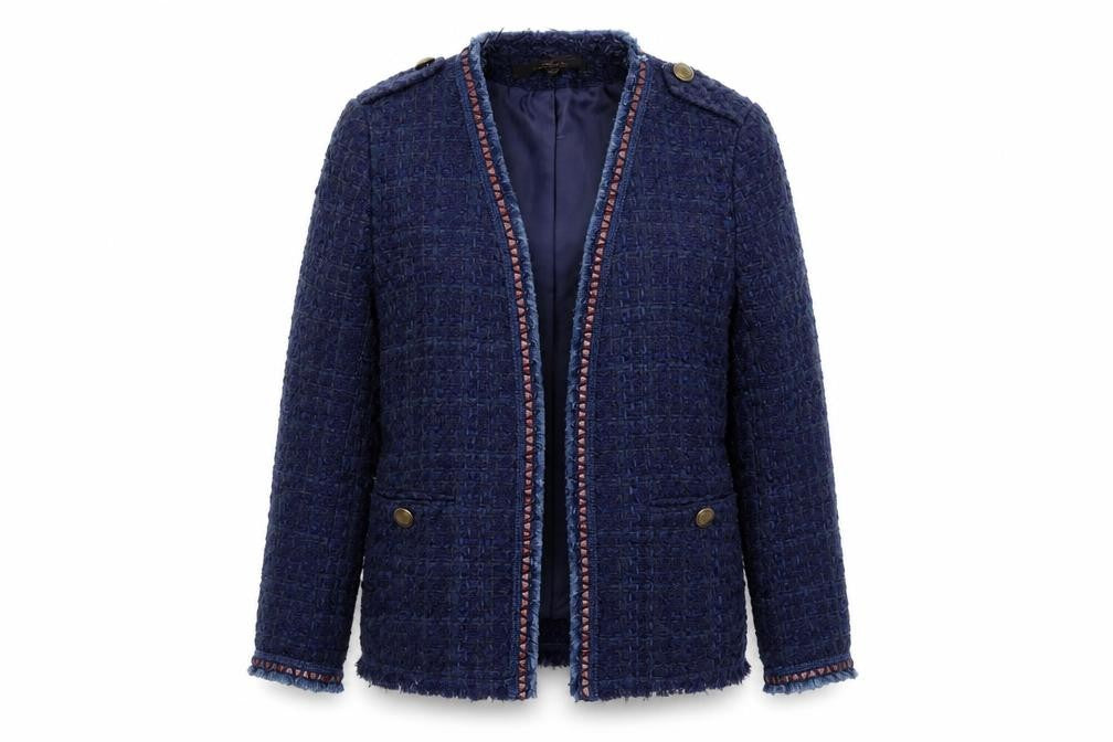 Front view of Next women’s blue jacket, size UK 10
