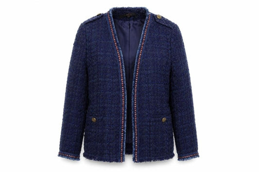 Front view of Next women’s blue jacket, size UK 10