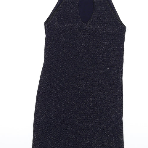 IX London Womens Blue Polyester Bodycon Size 12 Halter Button - Keyhole Neck