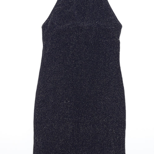 IX London Womens Blue Polyester Bodycon Size 12 Halter Button - Keyhole Neck