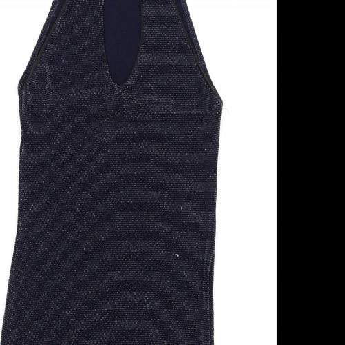 IX London Womens Blue Polyester Bodycon Size 12 Halter Button - Keyhole Neck