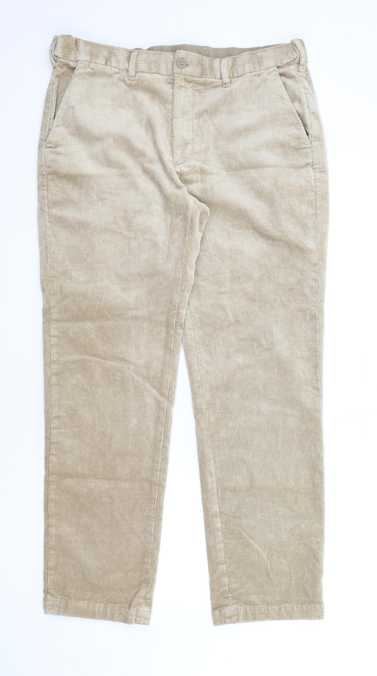 Marks and Spencer Mens Beige Cotton Cropped Trousers Size 36 in L31 in Regular Zip