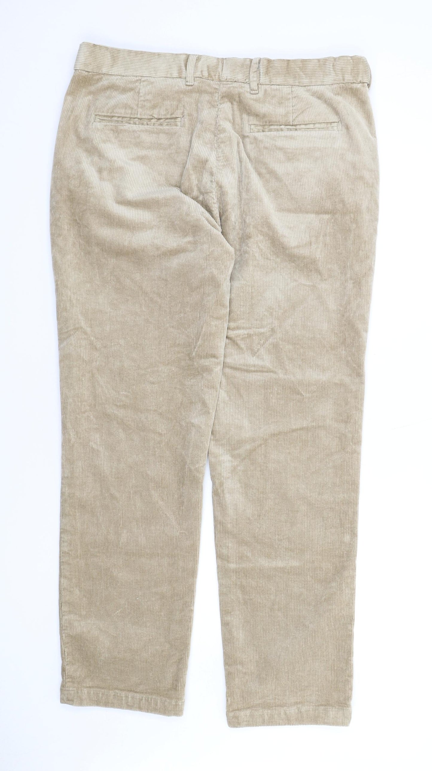 Marks and Spencer Mens Beige Cotton Cropped Trousers Size 36 in L31 in Regular Zip