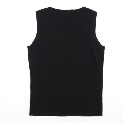 Bonmarché Womens Black Viscose Basic Tank Size M Square Neck - Beaded Neckline Sequin