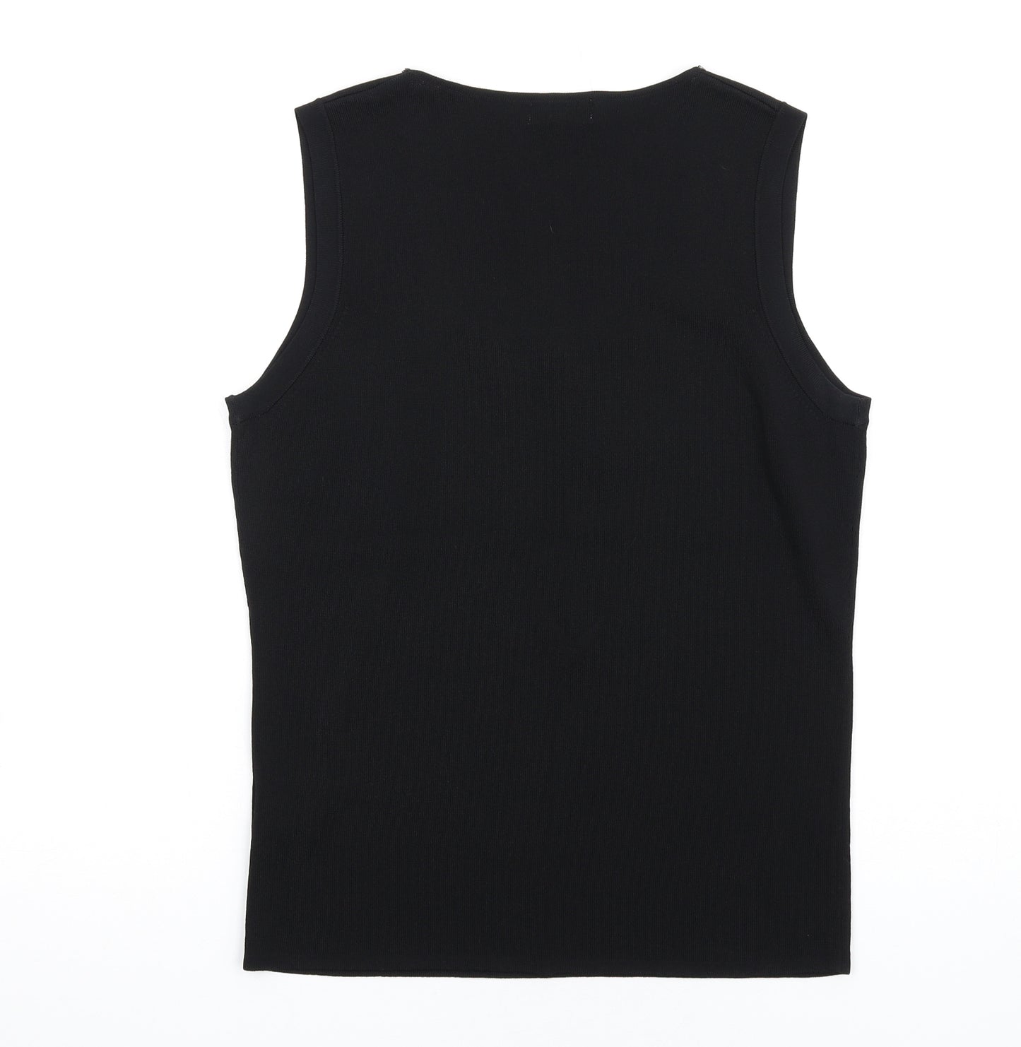 Bonmarché Womens Black Viscose Basic Tank Size M Square Neck - Beaded Neckline Sequin