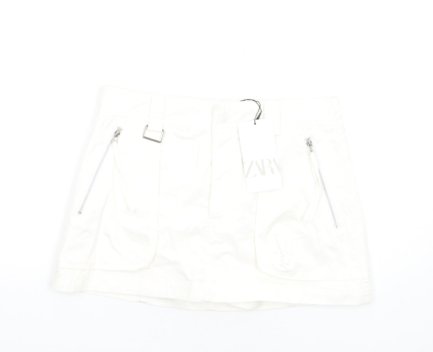 Zara Womens White Cotton Skater Skirt Size S Zip