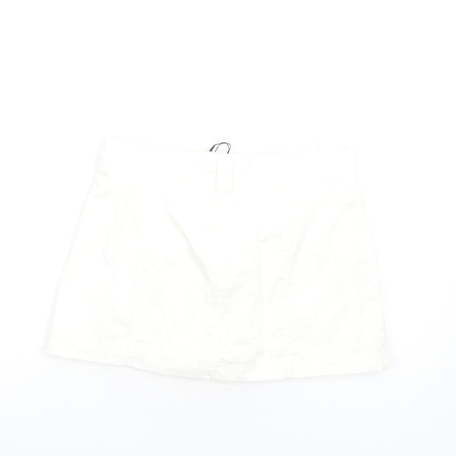Zara Womens White Cotton Skater Skirt Size S Zip