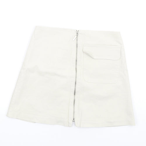 Zara Womens Beige Cotton A-Line Skirt Size M Zip