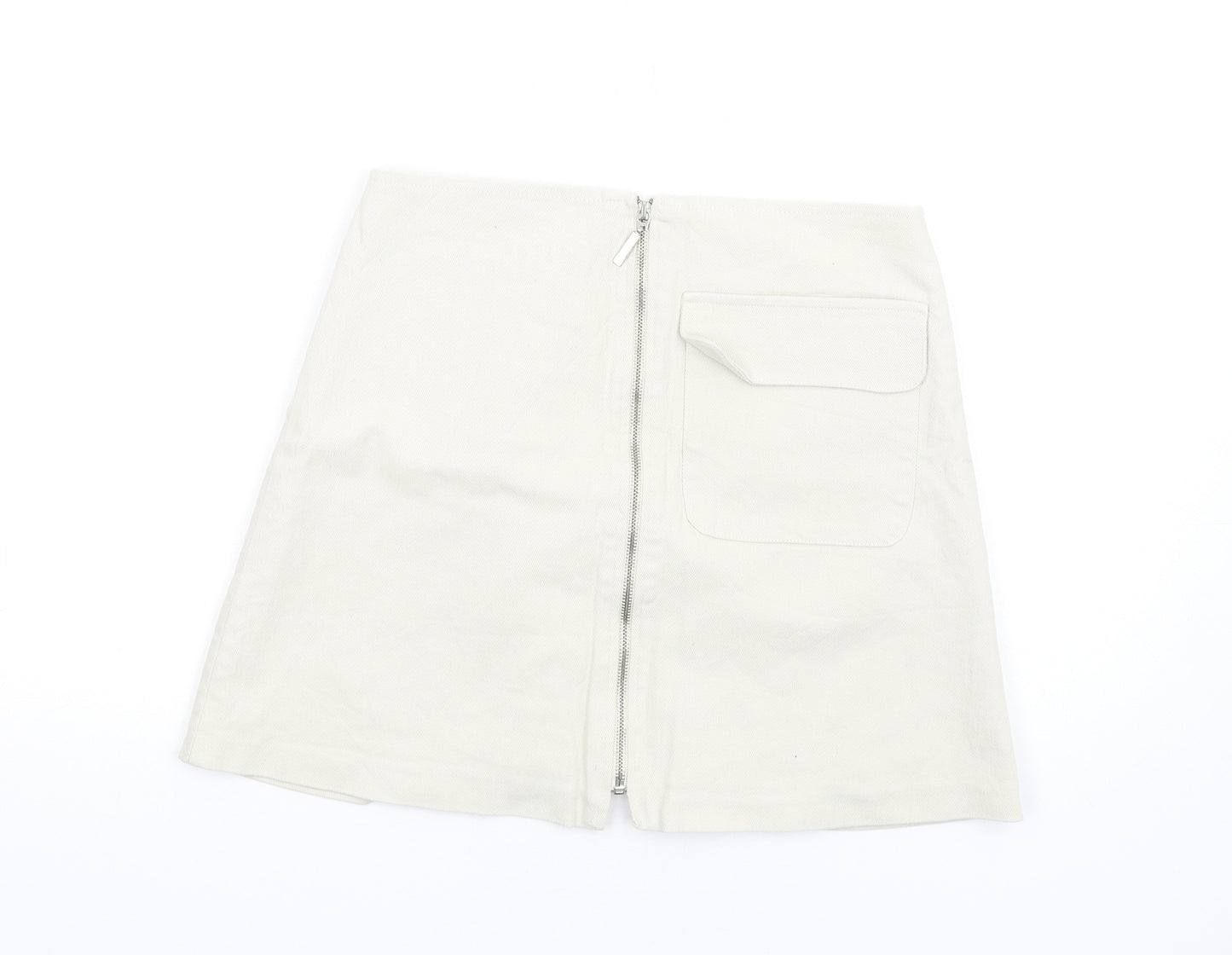 Zara Womens Beige Cotton A-Line Skirt Size M Zip