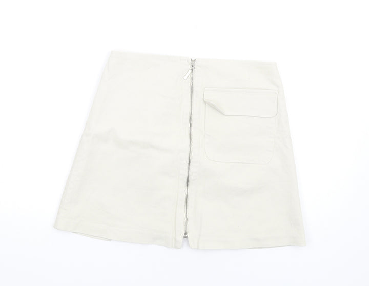 Zara Womens Beige Cotton A-Line Skirt Size M Zip
