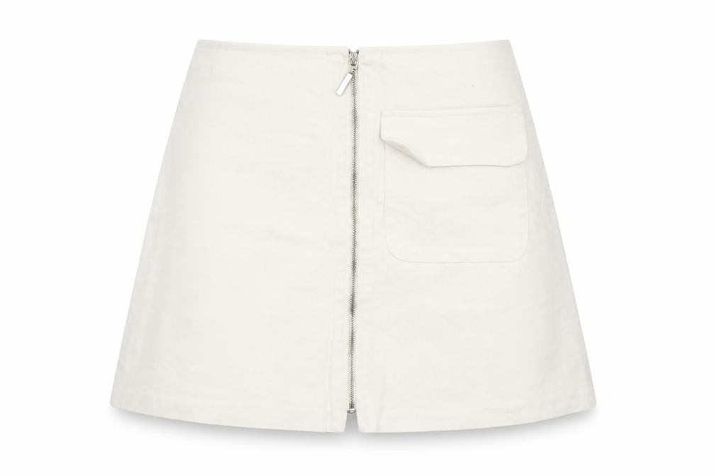 Zara Womens Beige Cotton A-Line Skirt Size M Zip