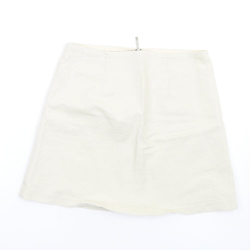 Zara Womens Beige Cotton A-Line Skirt Size M Zip