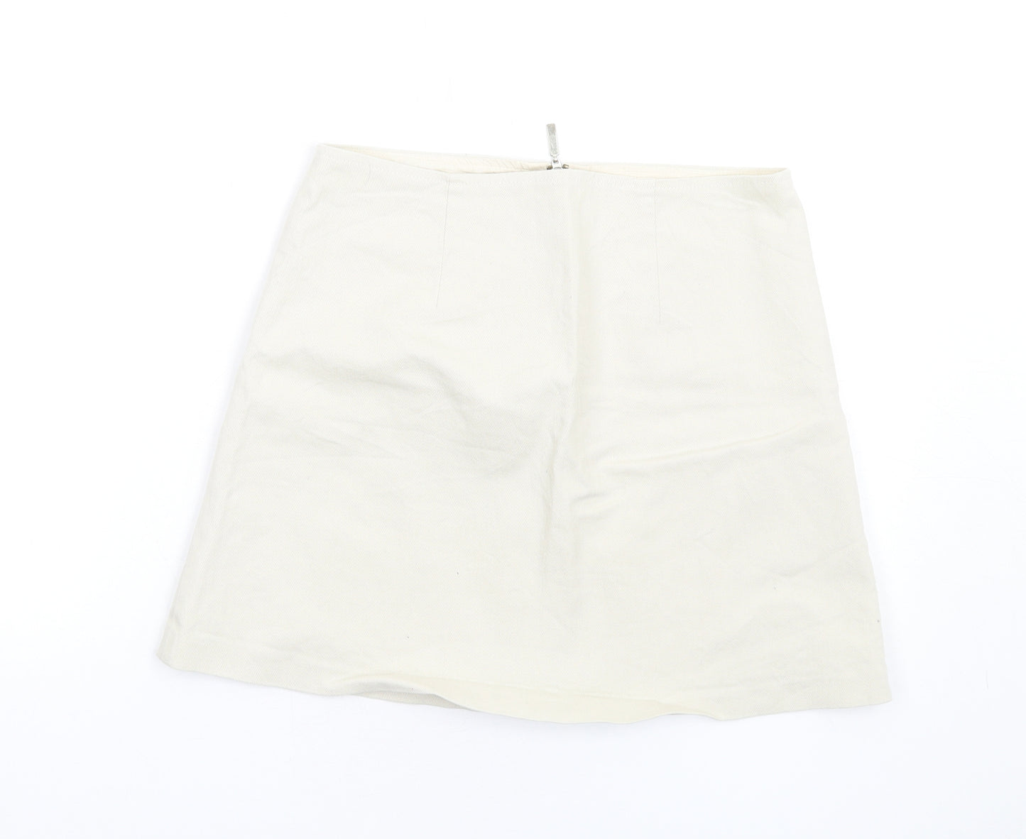 Zara Womens Beige Cotton A-Line Skirt Size M Zip