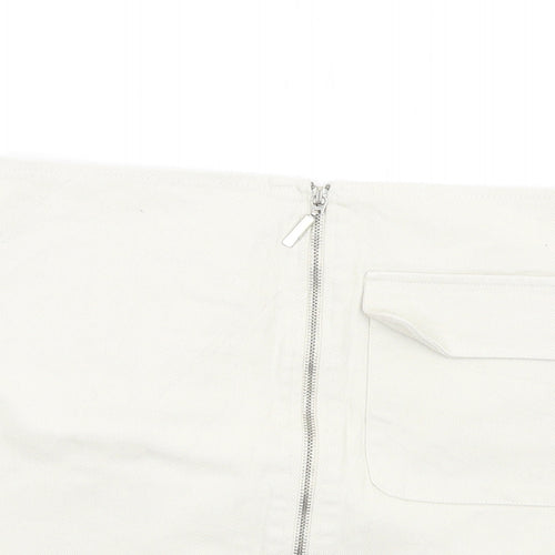 Zara Womens Beige Cotton A-Line Skirt Size M Zip