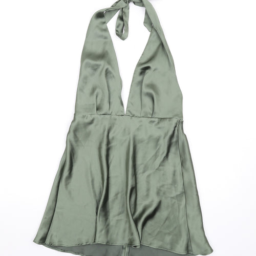 Zara Womens Green Polyester A-Line Size M Halter Zip - Open Back