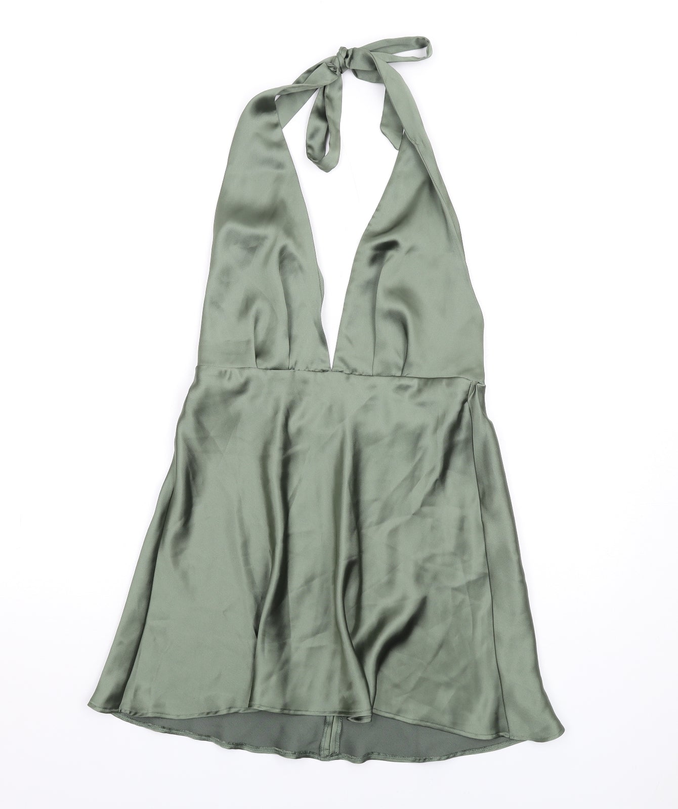 Zara Womens Green Polyester A-Line Size M Halter Zip - Open Back