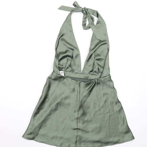 Zara Womens Green Polyester A-Line Size M Halter Zip - Open Back
