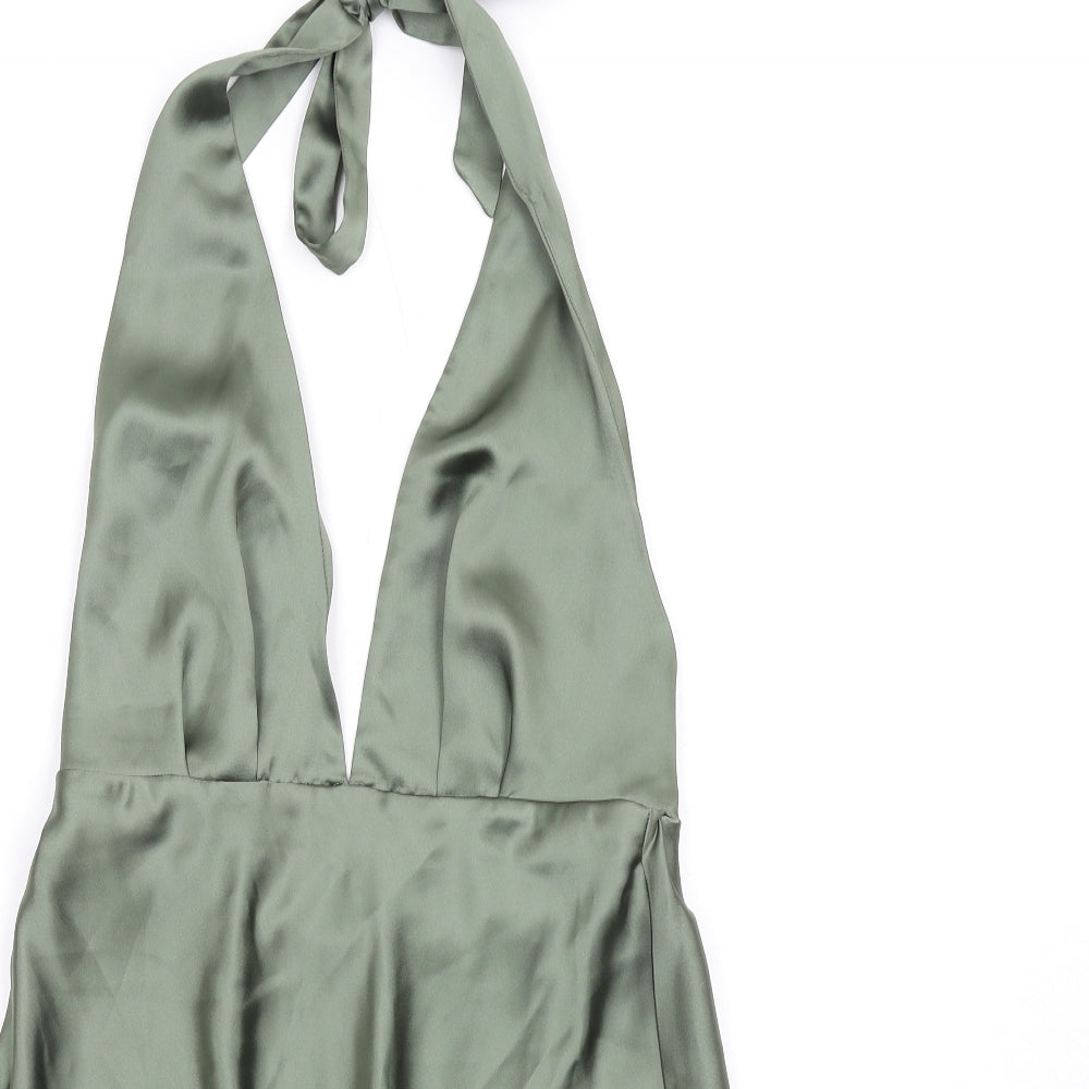 Zara Womens Green Polyester A-Line Size M Halter Zip - Open Back