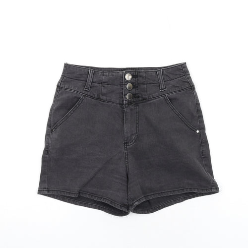Denim & Co. Womens Black Cotton Boyfriend Shorts Size 10 Regular Zip