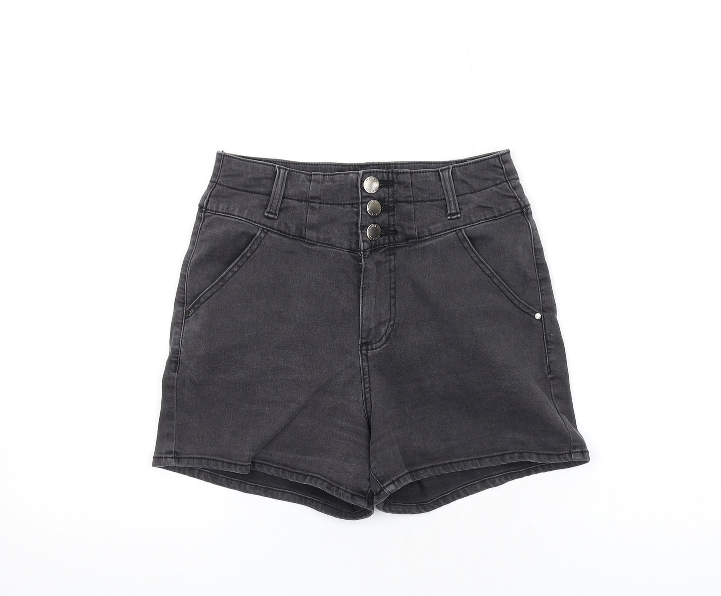 Denim & Co. Womens Black Cotton Boyfriend Shorts Size 10 Regular Zip