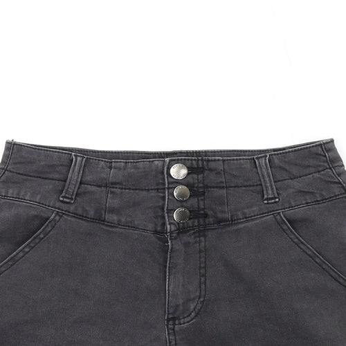 Denim & Co. Womens Black Cotton Boyfriend Shorts Size 10 Regular Zip