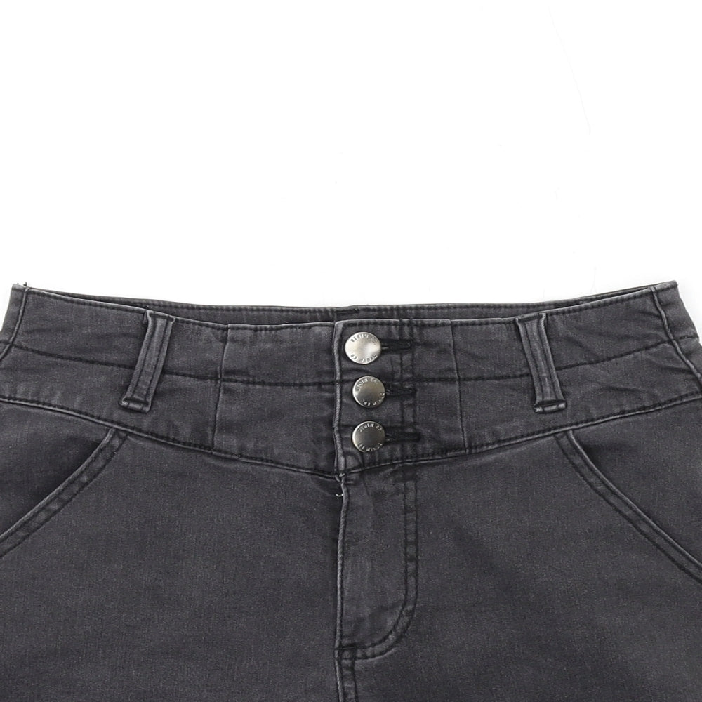 Denim & Co. Womens Black Cotton Boyfriend Shorts Size 10 Regular Zip