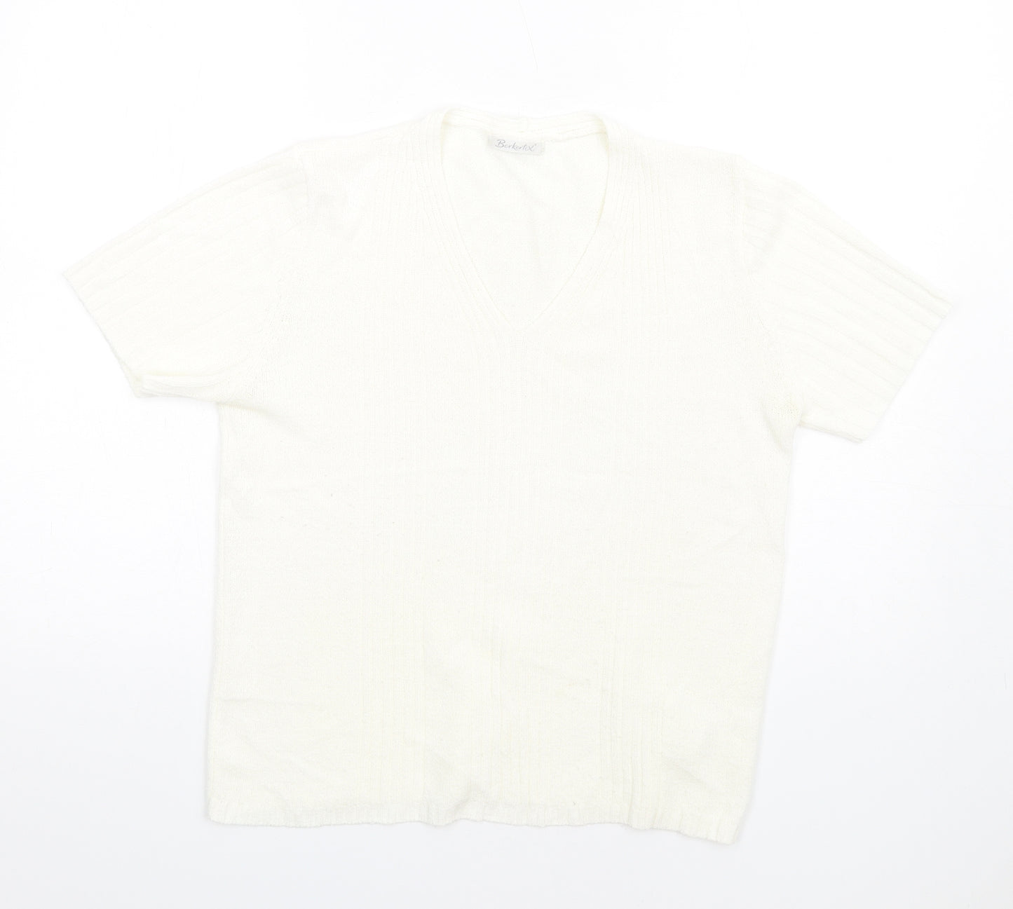 Berkertex Womens Ivory V-Neck Acrylic Pullover Jumper Size 14