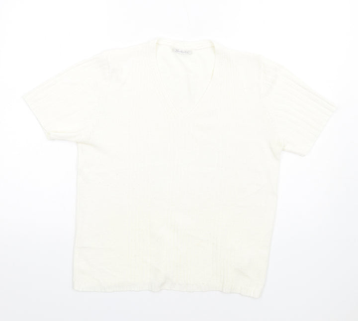 Berkertex Womens Ivory V-Neck Acrylic Pullover Jumper Size 14