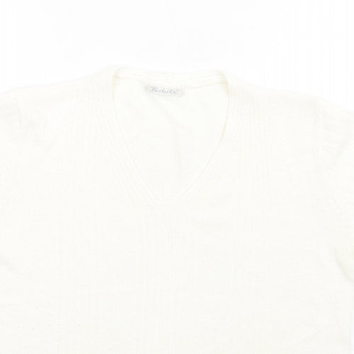 Berkertex Womens Ivory V-Neck Acrylic Pullover Jumper Size 14