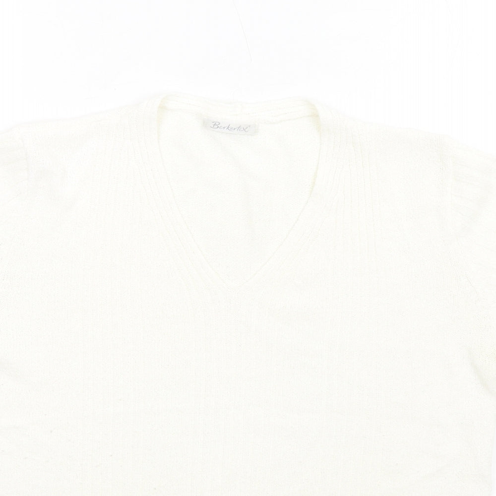 Berkertex Womens Ivory V-Neck Acrylic Pullover Jumper Size 14