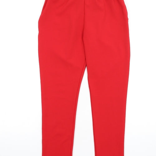 Prague Womens Red Polyester Trousers Size 8 L29 in Regular - Papperbag Waist