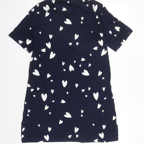 Marks and Spencer Womens Blue Geometric Cotton Top Dress Size M - Heart Pattern