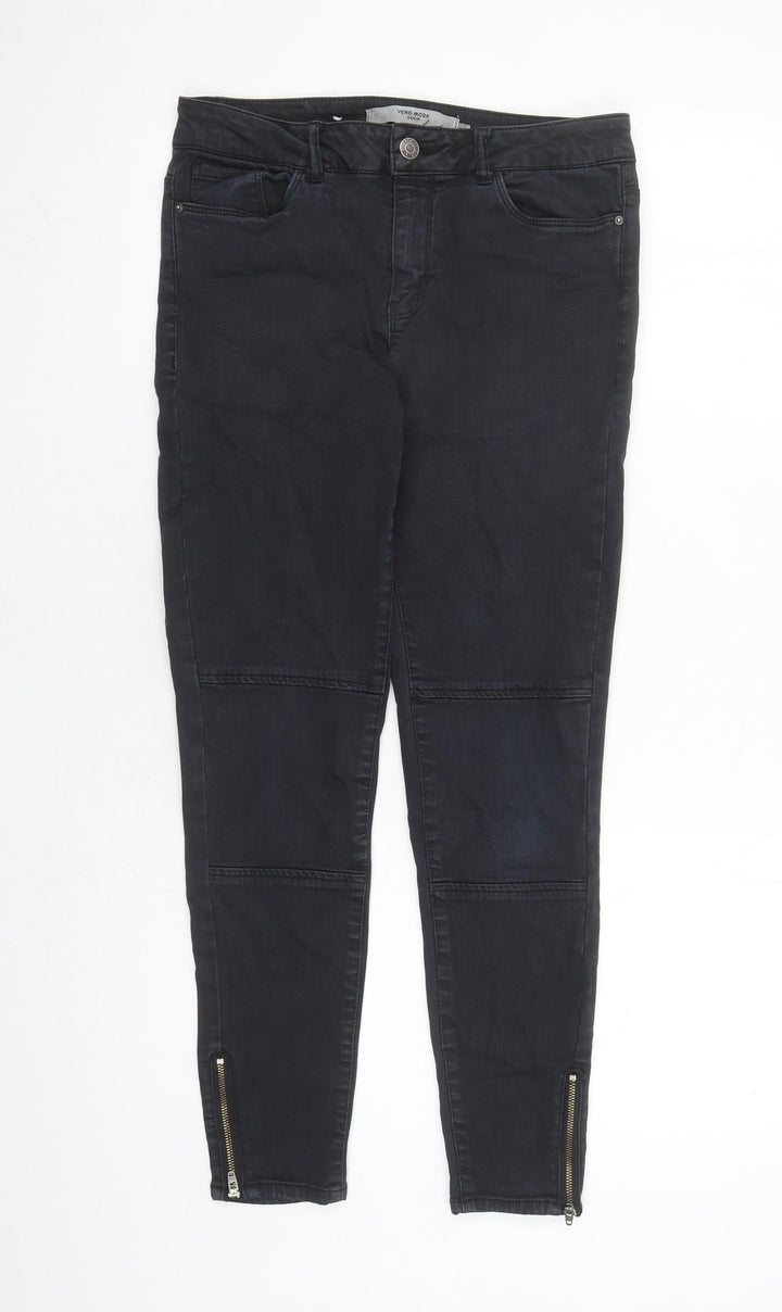 VERO MODA Womens Black Cotton Skinny Jeans Size 30 in L26 in Regular Zip - Zip Detail On Ankle