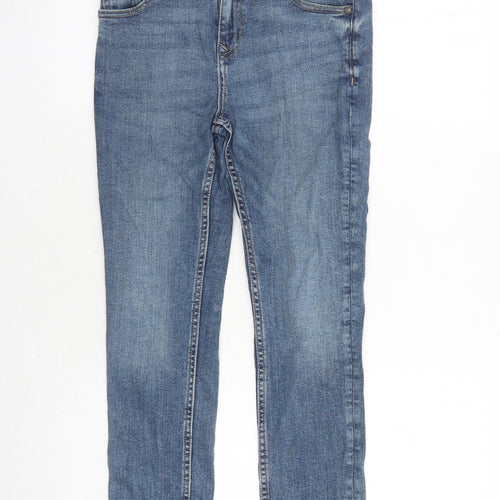 Marks and Spencer Girls Blue Cotton Straight Jeans Size 9-10 Years L23 in Regular Zip