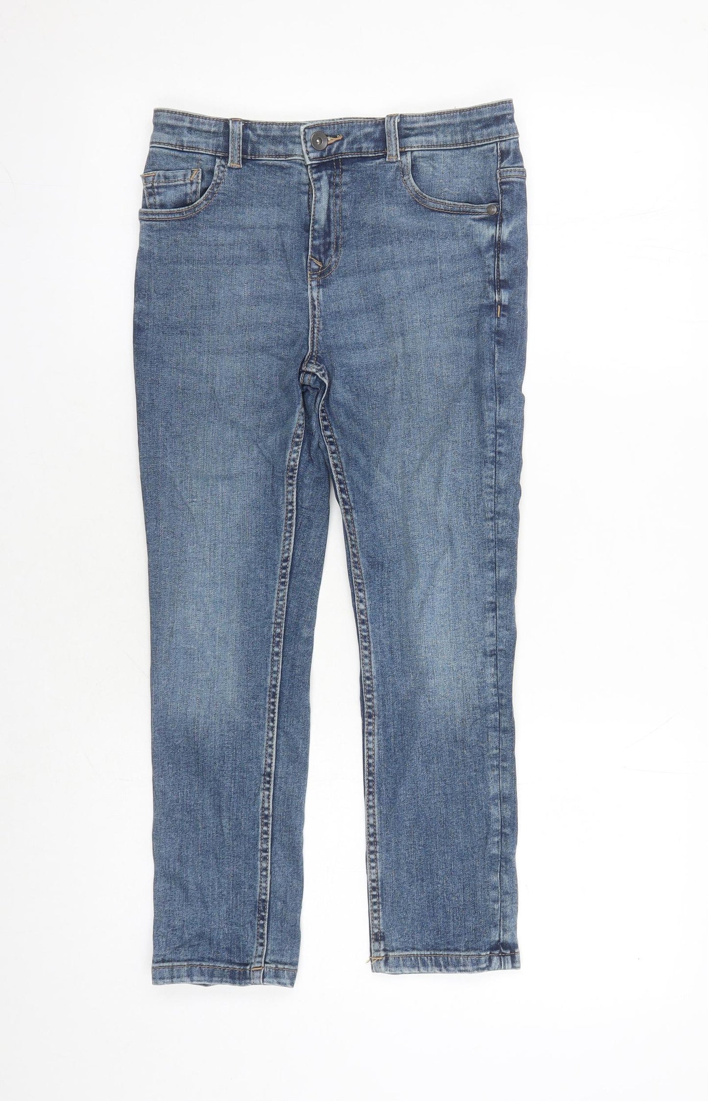 Marks and Spencer Girls Blue Cotton Straight Jeans Size 9-10 Years L23 in Regular Zip