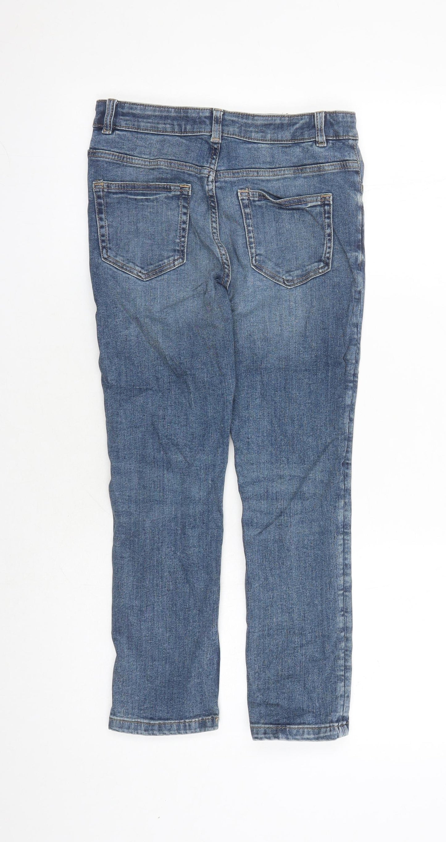 Marks and Spencer Girls Blue Cotton Straight Jeans Size 9-10 Years L23 in Regular Zip