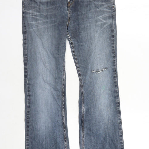 Fat Face Womens Blue Cotton Bootcut Jeans Size 12 L28 in Regular Zip