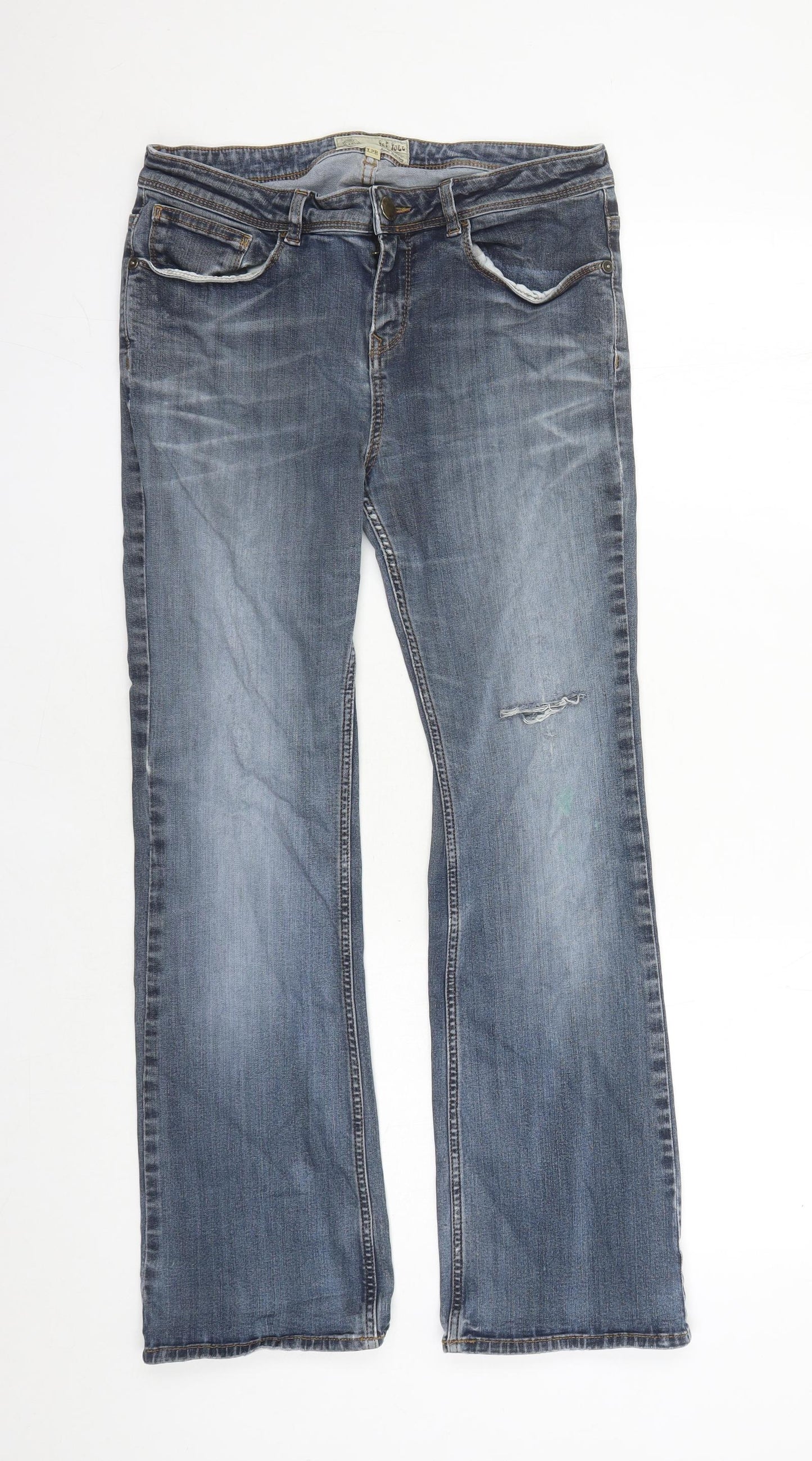 Fat Face Womens Blue Cotton Bootcut Jeans Size 12 L28 in Regular Zip