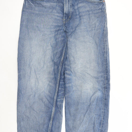 H&M Mens Blue Cotton Straight Jeans Size 34 in L28 in Relaxed Zip - Baggy Loose Fit