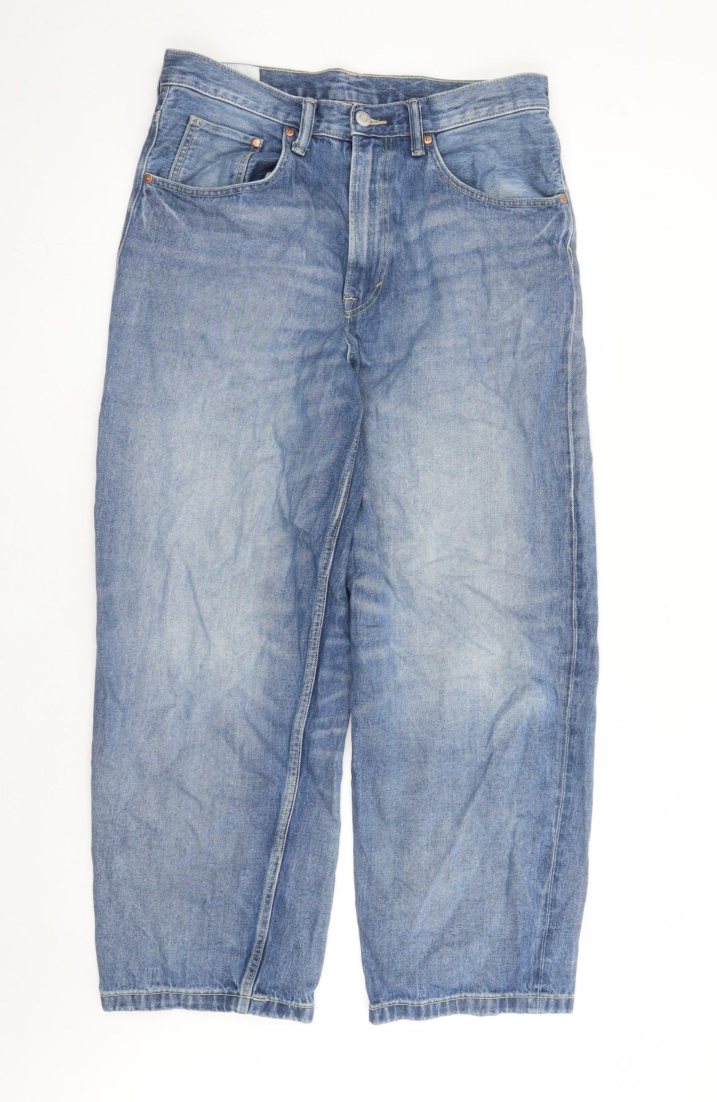 H&M Mens Blue Cotton Straight Jeans Size 34 in L28 in Relaxed Zip - Baggy Loose Fit