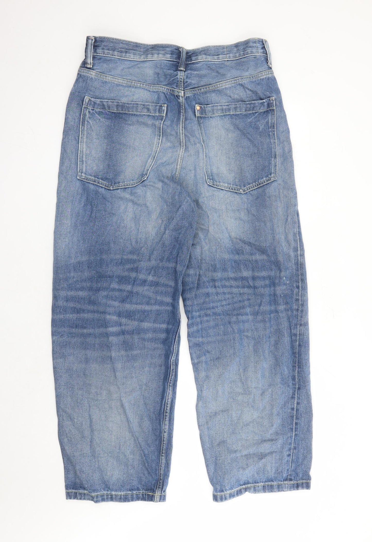 H&M Mens Blue Cotton Straight Jeans Size 34 in L28 in Relaxed Zip - Baggy Loose Fit